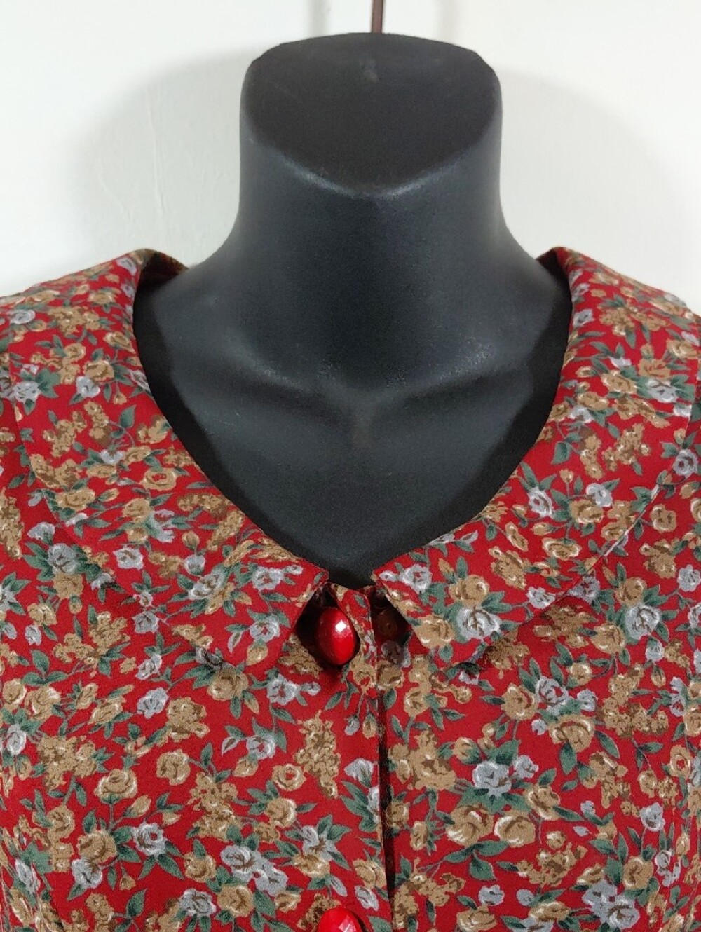 Vintage Joni Blair Women's Button Front Floral Back Cut-Outs Red Midi Dress Sz 5 - Picture 2 of 9
